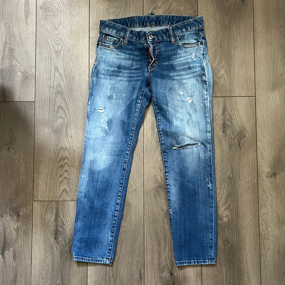 DSQUARED2‎ Distressed Mixed Wash Skinny Jeans Womens IT 38 US 2 Red Maple Leaf